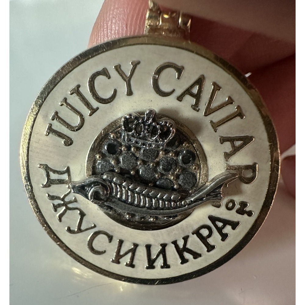 VTG 2005 Juicy Couture Juicy‎ Caviar Locket Charm Goldtone Black Resin Glam Y2K